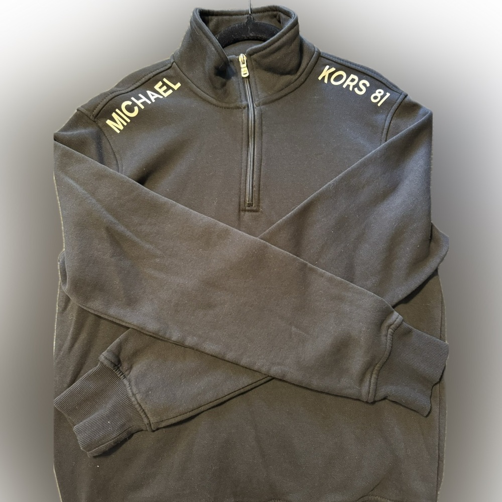 Michael Kors Black Zip-Up Men's Sweater with Gold Accents